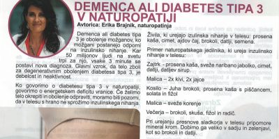 Demenca ali diabetes tipa 3 v naturopatiji