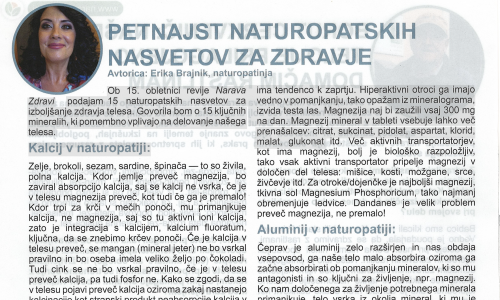 PETNAJST NATUROPATSKIH NASVETOV ZA ZDRAVJE